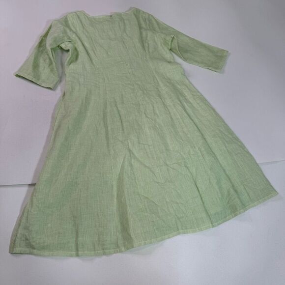 Elementree Midi Dress Womens Large Green LInen 3/4 Sleeve Comfort Shift Tunic - Picture 9 of 10